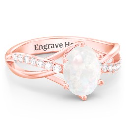 Oval Cut Gemstone Ring with Twisted Band and Accents