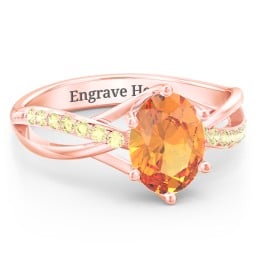 Oval Cut Gemstone Ring with Twisted Band and Accents