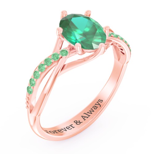 Oval Cut Gemstone Ring with Twisted Band and Accents