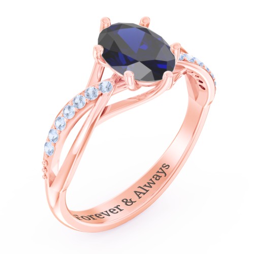 Oval Cut Gemstone Ring with Twisted Band and Accents