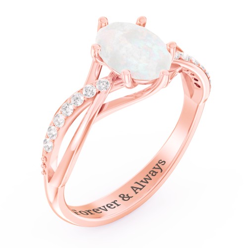 Oval Cut Gemstone Ring with Twisted Band and Accents