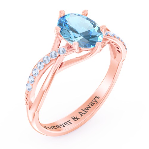 Oval Cut Gemstone Ring with Twisted Band and Accents