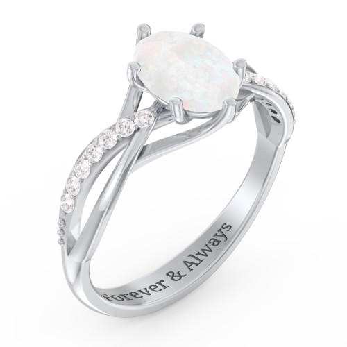 Oval Cut Gemstone Ring with Twisted Band and Accents