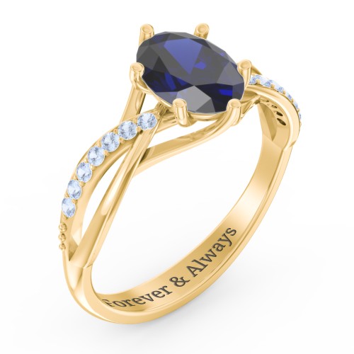 Oval Cut Gemstone Ring with Twisted Band and Accents