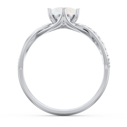 Oval Cut Gemstone Ring with Twisted Band and Accents