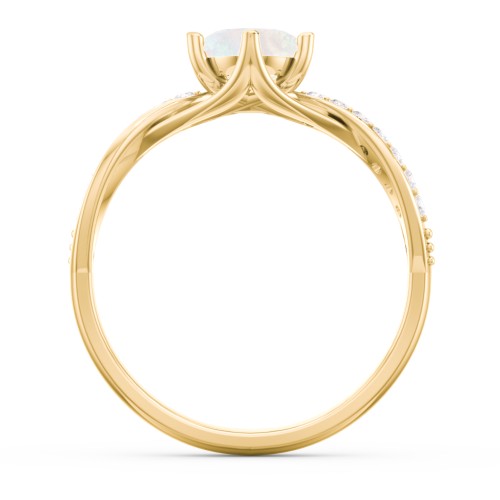 Oval Cut Gemstone Ring with Twisted Band and Accents – 18K Gold Plated Silver with Opal and White Premium Zirconia