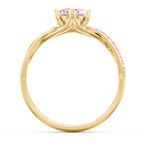 Oval Cut Gemstone Ring with Twisted Band and Accents – 18K Gold Plated Silver with Morganite and Fancy Pink Premium Zirconia