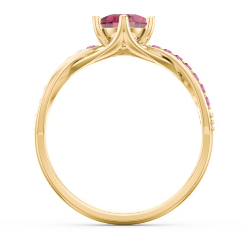 Oval Cut Gemstone Ring with Twisted Band and Accents – 18K Gold Plated Silver with Red Premium Zirconia