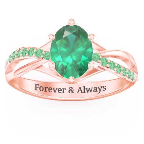Oval Cut Gemstone Ring with Twisted Band and Accents
