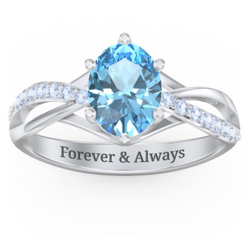 Oval Cut Gemstone Ring with Twisted Band and Accents