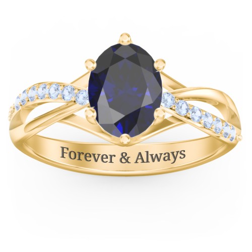Oval Cut Gemstone Ring with Twisted Band and Accents