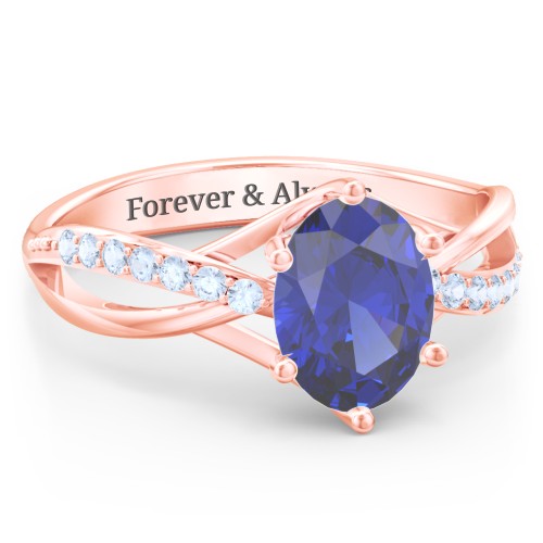 Oval Cut Gemstone Ring with Twisted Band and Accents