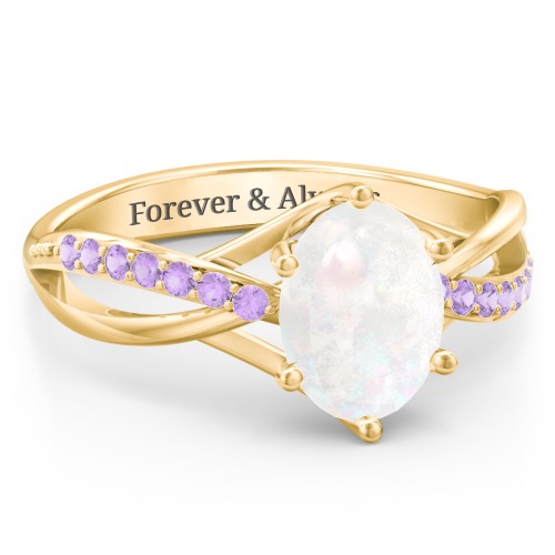 Oval Cut Gemstone Ring with Twisted Band and Accents