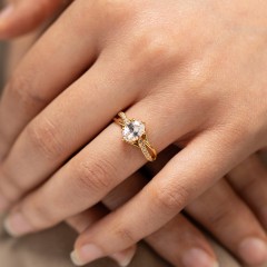 Oval Cut Gemstone Ring with Twisted Band and Accents