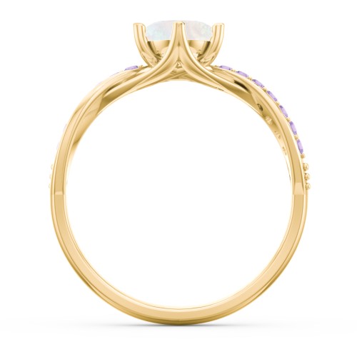 Oval Cut Gemstone Ring with Twisted Band and Accents – 18K Gold Plated Silver with Opal and Amethyst Premium Zirconia