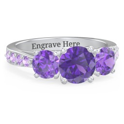 Majestic 3 Stone Eternity Ring with Accents in 925 Sterling Silver with Amethyst Premium Zirconia and Amethyst