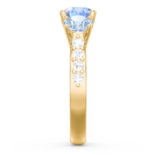 Majestic 3 Stone Eternity Ring with Accents – 10K Yellow Gold with Fancy Blue Premium Zirconia, Aquamarine, and Cubic Zirconia