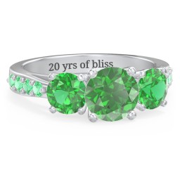 Majestic 3 Stone Eternity Ring with Accents in 925 Sterling Silver with Green Premium Zirconia and Emerald