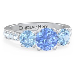 Majestic 3 Stone Eternity Ring with Accents in 925 Sterling Silver with Fancy Blue Premium Zirconia and Blue Topaz