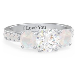 Majestic 3 Stone Eternity Ring with Accents in 925 Sterling Silver with White Premium Zirconia and Opal