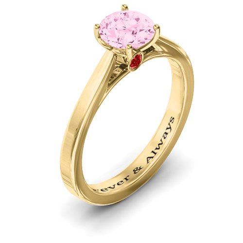 Royal Tulip Ring with Bezel Collar Stone – 10K Yellow Gold with Fancy Pink Premium Zirconia and Garnet