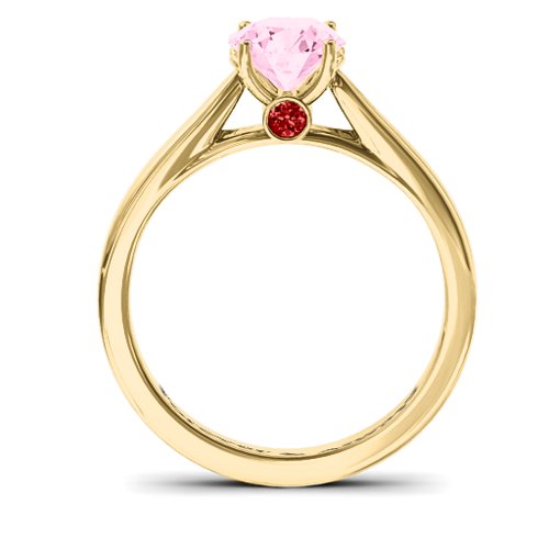Royal Tulip Ring with Bezel Collar Stone – 10K Yellow Gold with Fancy Pink Premium Zirconia and Garnet