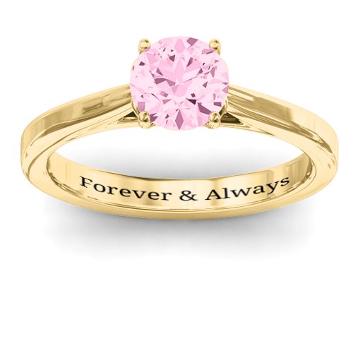 Royal Tulip Ring with Bezel Collar Stone – 10K Yellow Gold with Fancy Pink Premium Zirconia and Garnet