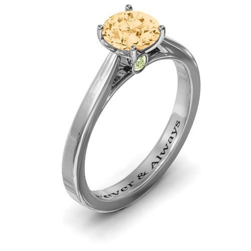 Royal Tulip Ring with Bezel Collar Stone – Sterling Silver with Fancy Yellow Premium Zirconia and Peridot