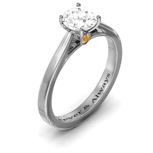 Royal Tulip Ring with Bezel Collar Stone – Sterling Silver with White Premium Zirconia and Citrine