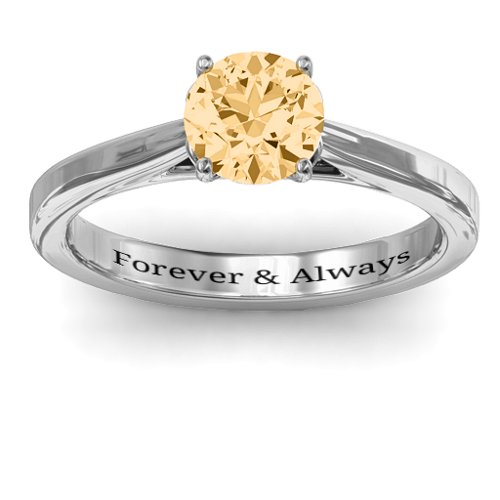 Royal Tulip Ring with Bezel Collar Stone – Sterling Silver with Fancy Yellow Premium Zirconia and Peridot