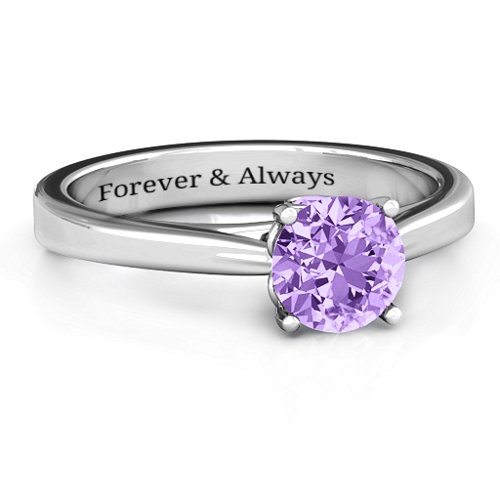 Royal Tulip Ring with Bezel Collar Stone – Sterling Silver with Amethyst Premium Zirconia and Amethyst