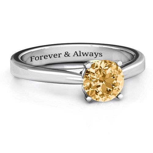 Royal Tulip Ring with Bezel Collar Stone – Sterling Silver with Fancy Yellow Premium Zirconia and Peridot