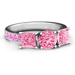 Majestic Round & Princess 3 Stone Ring with Accents