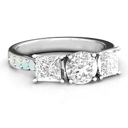 Majestic Round & Princess 3 Stone Ring with Accents