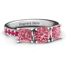 Majestic Round & Princess 3 Stone Ring with Accents