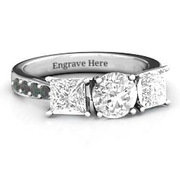 Majestic Round & Princess 3 Stone Ring with Accents