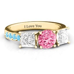 Majestic Round & Princess 3 Stone Ring with Accents