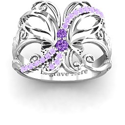 Glimmering Butterfly Ring in 925 Sterling Silver with Amethyst and Amethyst Premium Zirconia