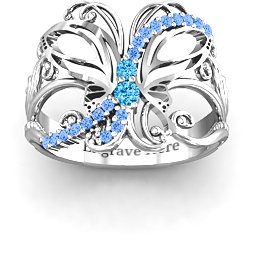 Glimmering Butterfly Ring in 925 Sterling Silver with Blue Topaz and Fancy Blue Premium Zirconia