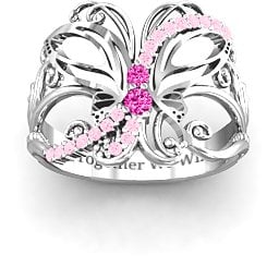 Glimmering Butterfly Ring in 925 Sterling Silver with Pink Tourmaline and Fancy Pink Premium Zirconia