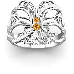 Glimmering Butterfly Ring in 925 Sterling Silver with Citrine and White Premium Zirconia