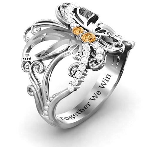 Glimmering Butterfly Ring – Sterling Silver with Citrine and White Premium Zirconia