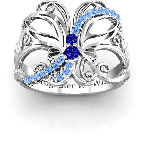 Glimmering Butterfly Ring – Sterling Silver with Blue Sapphire and Fancy Blue Premium Zirconia