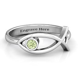 Classic Fish Ring in 925 Sterling Silver with Peridot