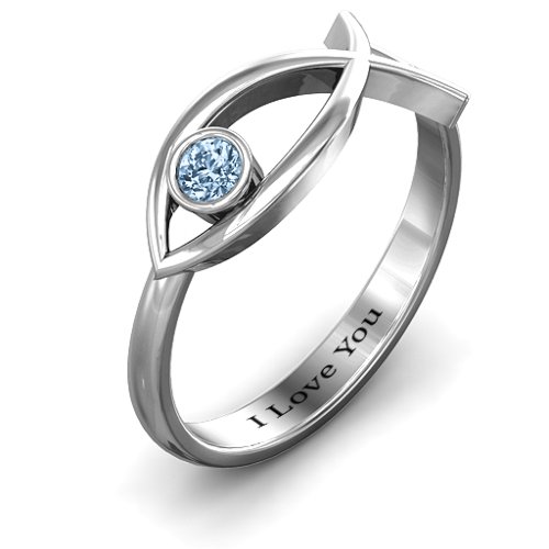 Classic Fish Ring – Sterling Silver with Aquamarine