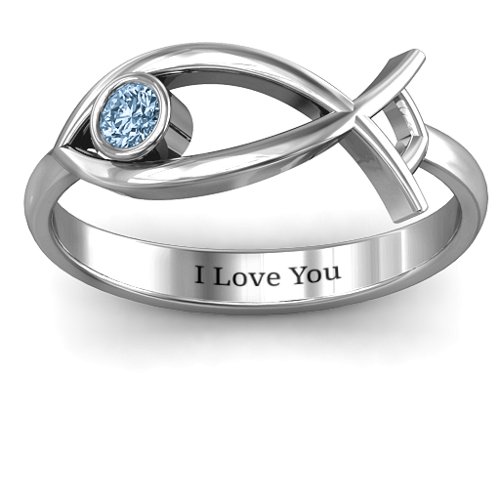 Classic Fish Ring – Sterling Silver with Aquamarine