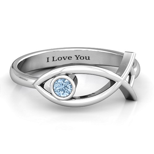 Classic Fish Ring – Sterling Silver with Aquamarine