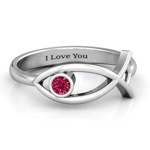 Classic Fish Ring – Sterling Silver with Ruby