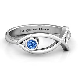 Classic Fish Ring in 10K Solid White Gold with Fancy Blue Premium Zirconia