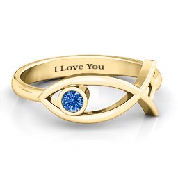 Classic Fish Ring in 10K Solid Yellow Gold with Fancy Blue Premium Zirconia